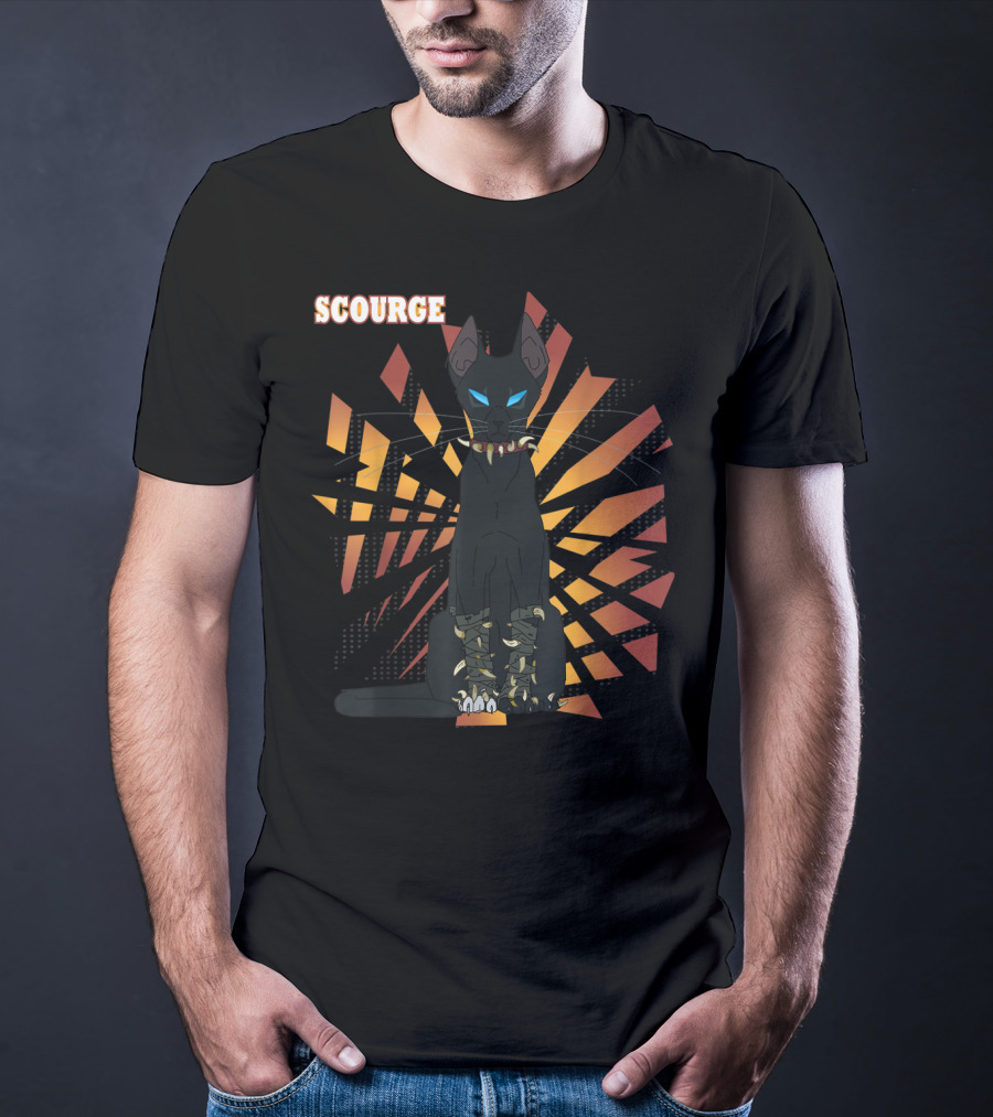 Scourge From Warrior Cats Series With Dark Geometric Background And Bright Eyes T-Shirt