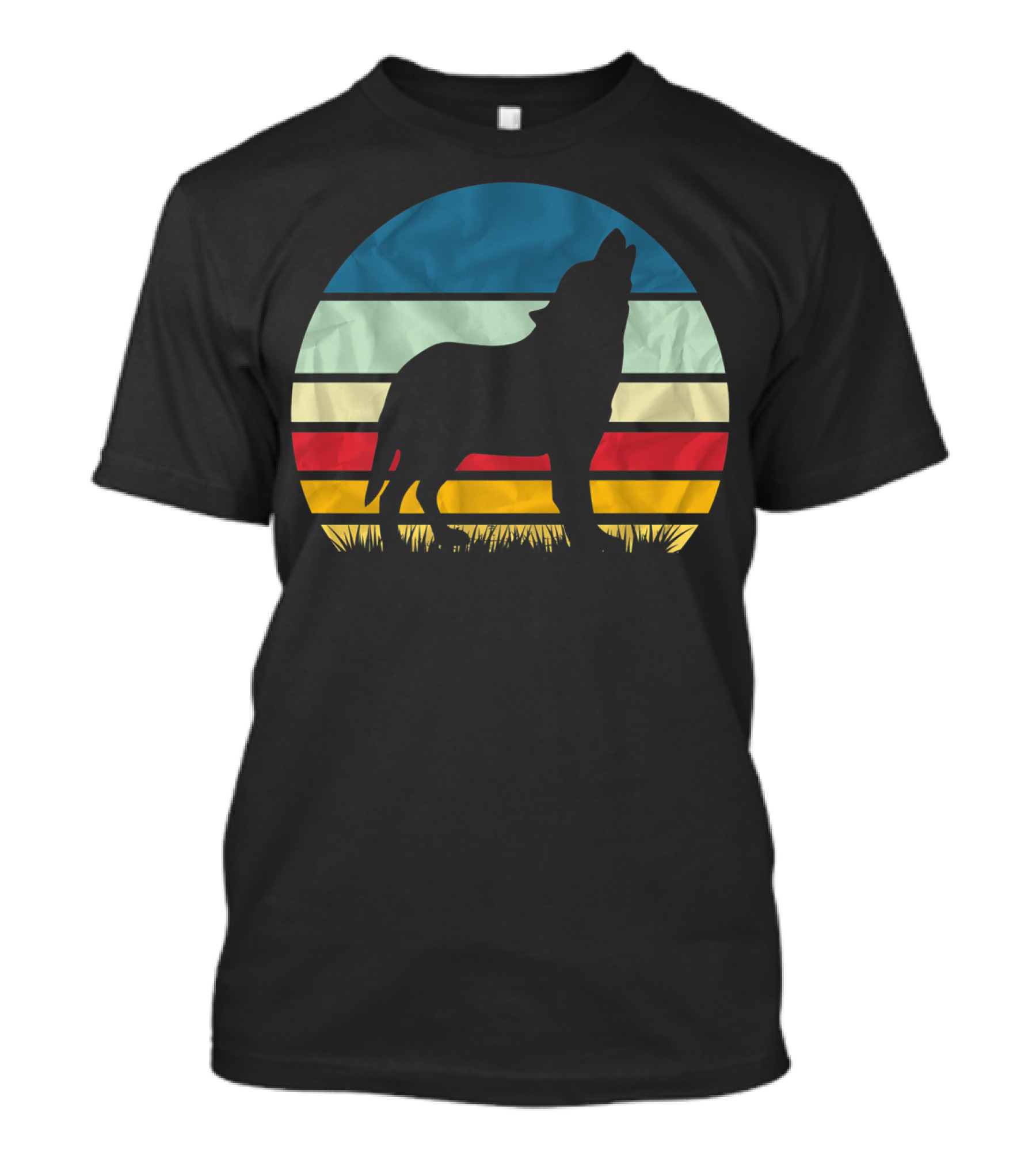 Retro Wolf Silhouette Vintage Sunset Stripes T-Shirt