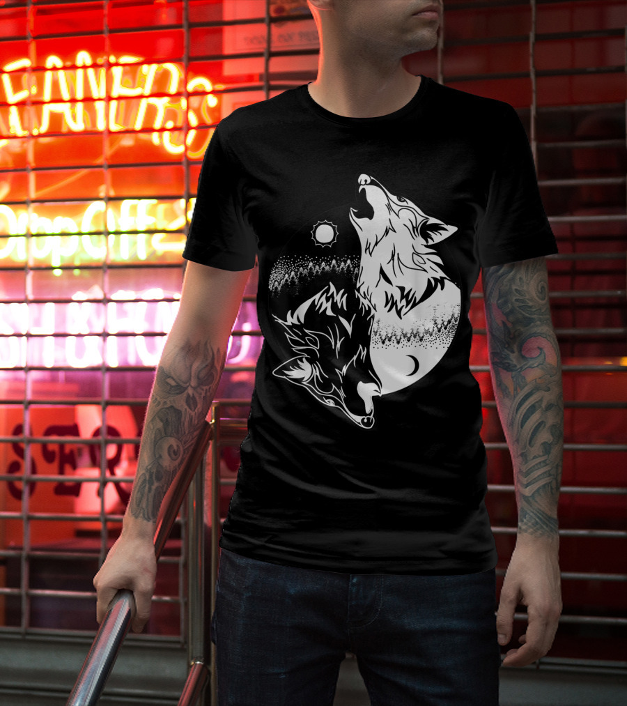 Yin Yang Skoll Tribal Wolf Sun Moon T-Shirt