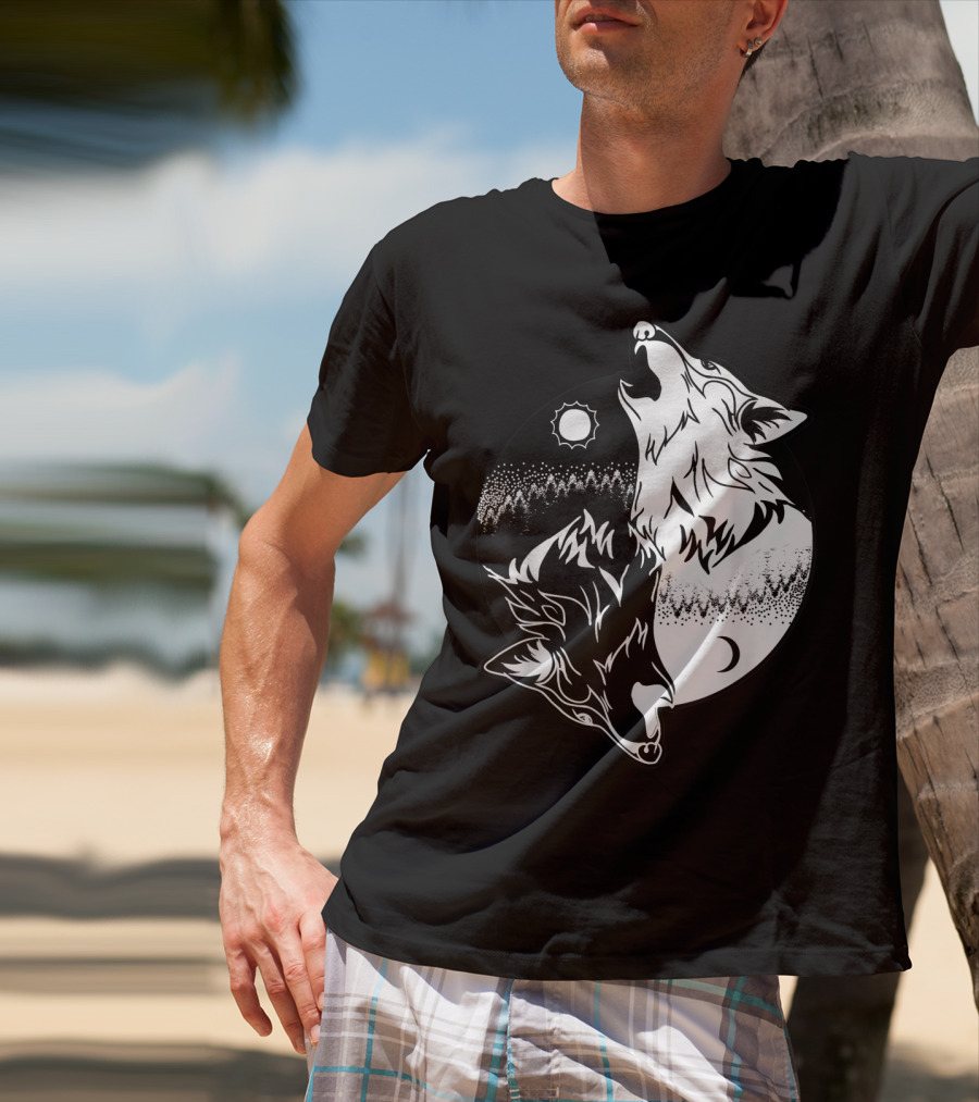 Yin Yang Skoll Tribal Wolf Sun Moon T-Shirt
