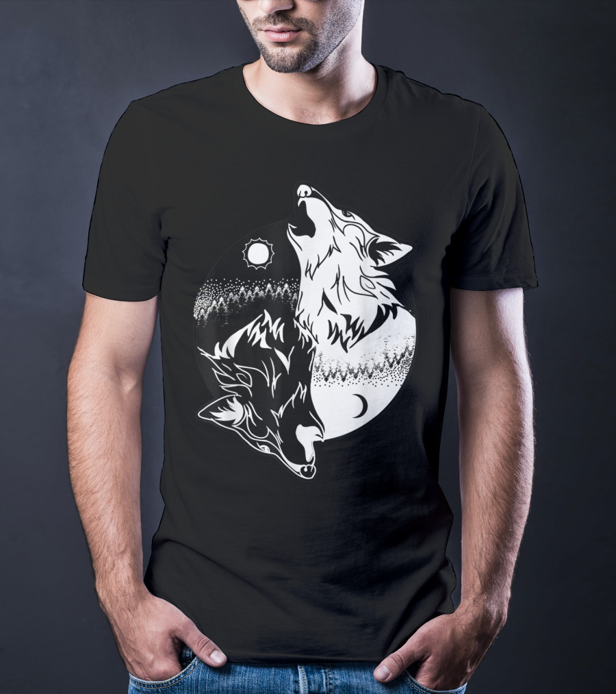 Yin Yang Skoll Tribal Wolf Sun Moon T-Shirt