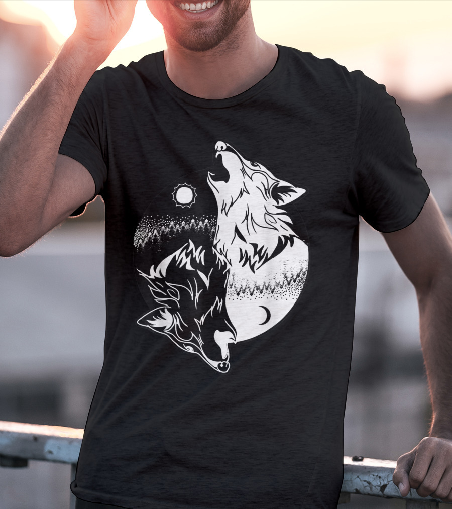 Yin Yang Skoll Tribal Wolf Sun Moon T-Shirt