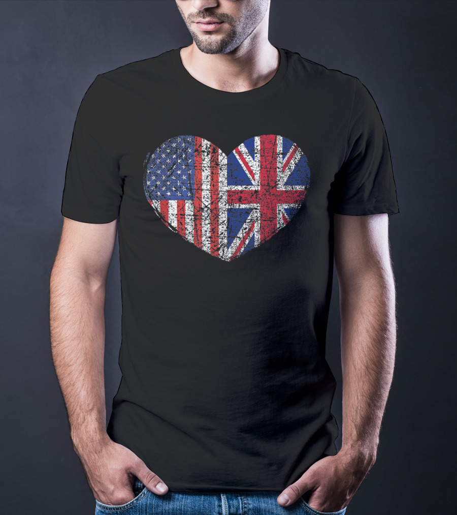 USA United Kingdom Heart Dual Citizenship Flag T-Shirt