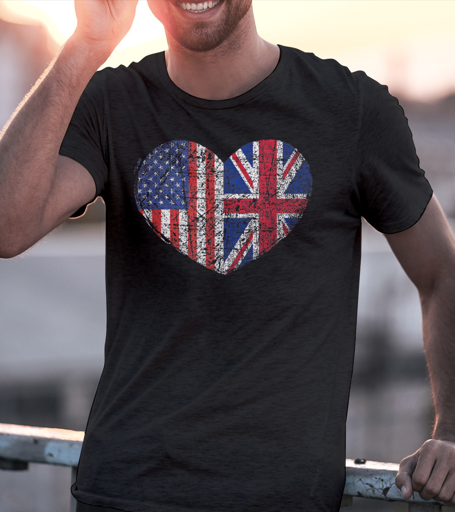 USA United Kingdom Heart Dual Citizenship Flag T-Shirt