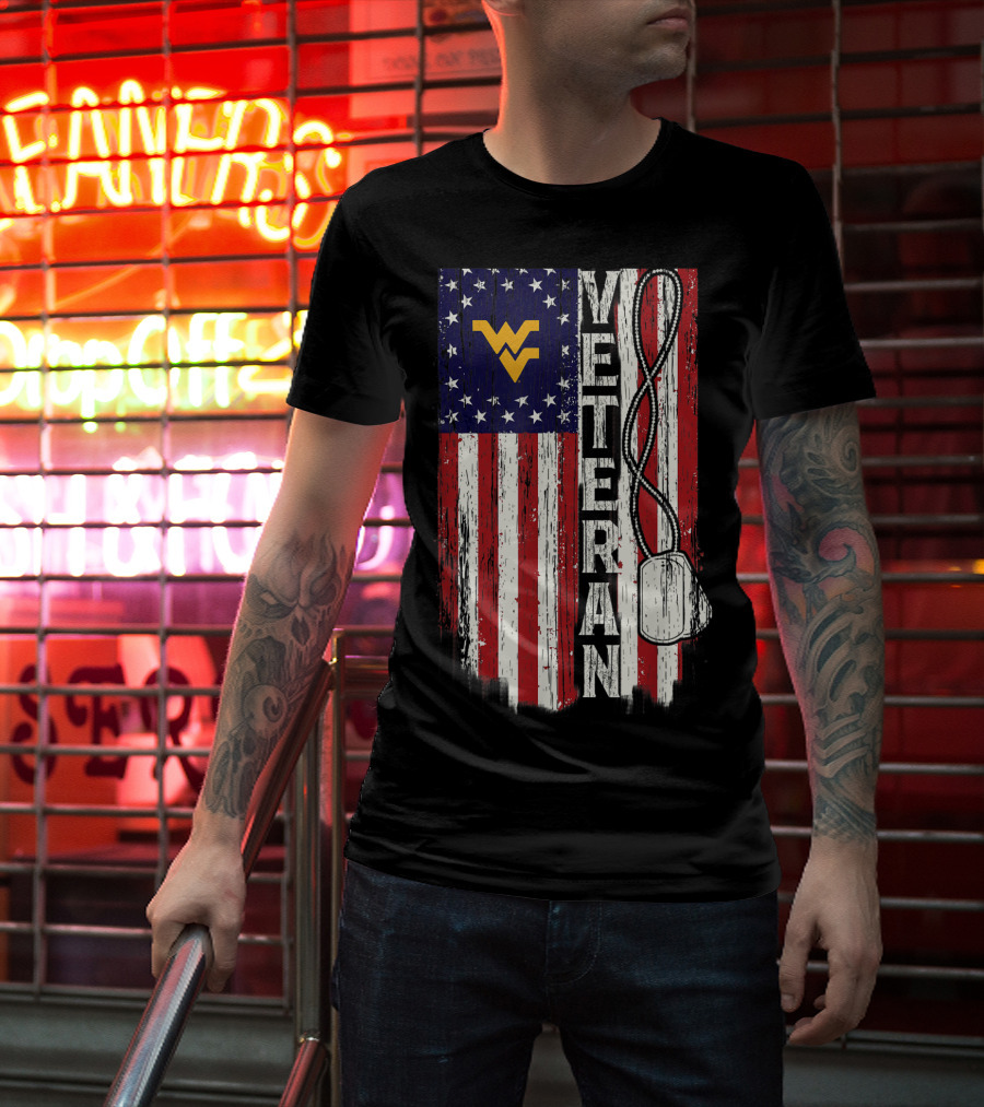 West Virginia Mountaineers Veteran American Flag T-Shirt