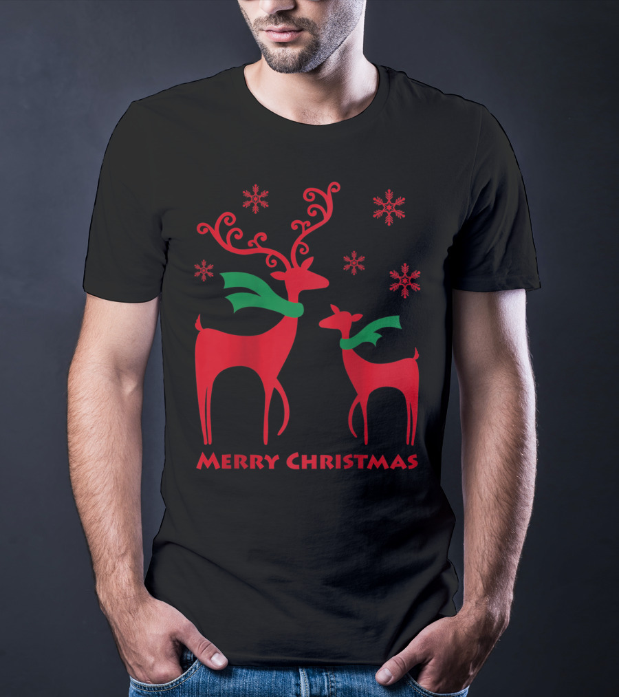 Merry Christmas Cute Mother And Daughter Christmas Deer T-Shirt