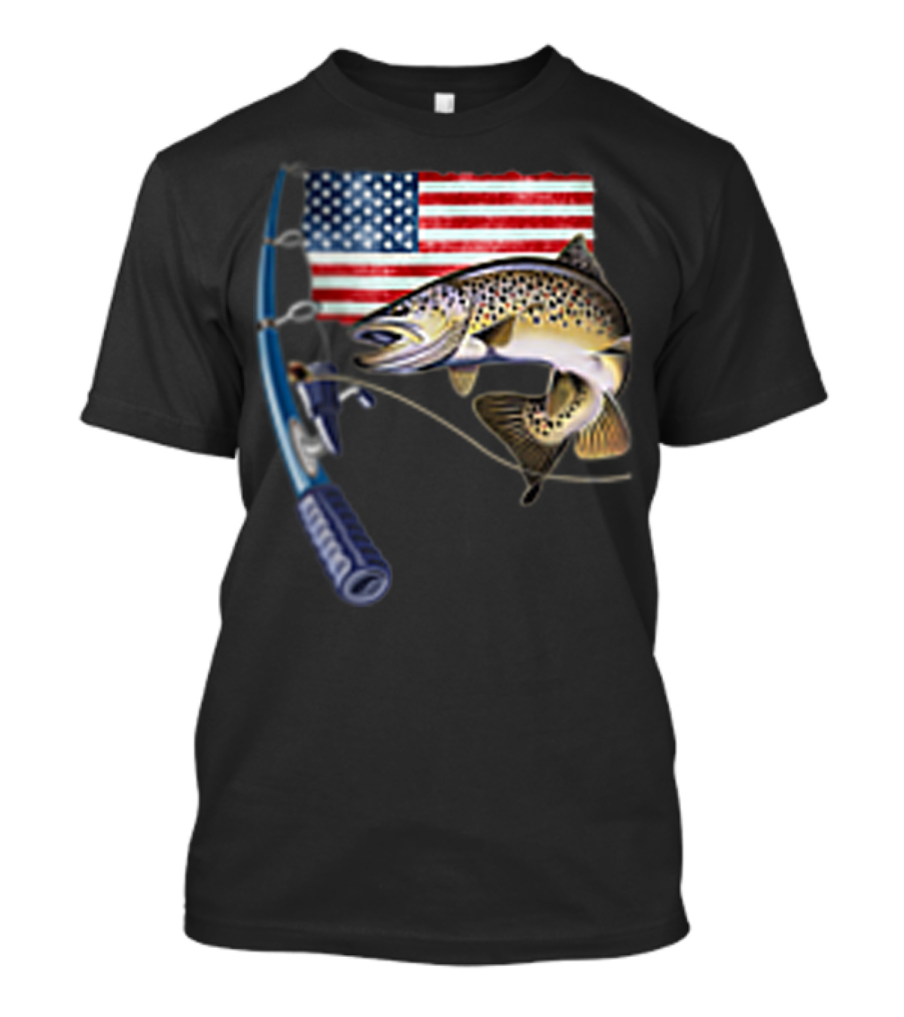 Fishing Hooked On A Feeling American Flag Rod Fish T-Shirt