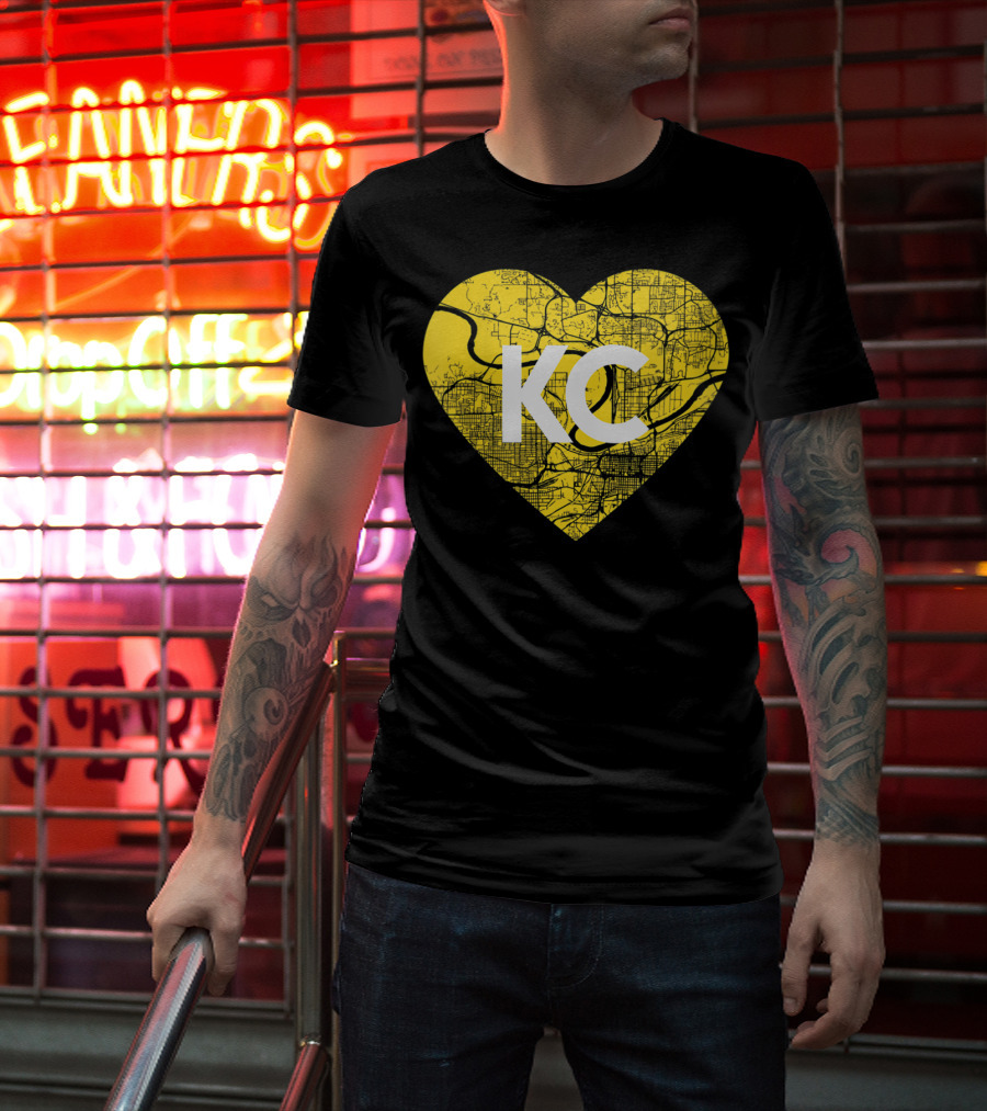 I Love Kansas City Football KC Heart Map T-Shirt