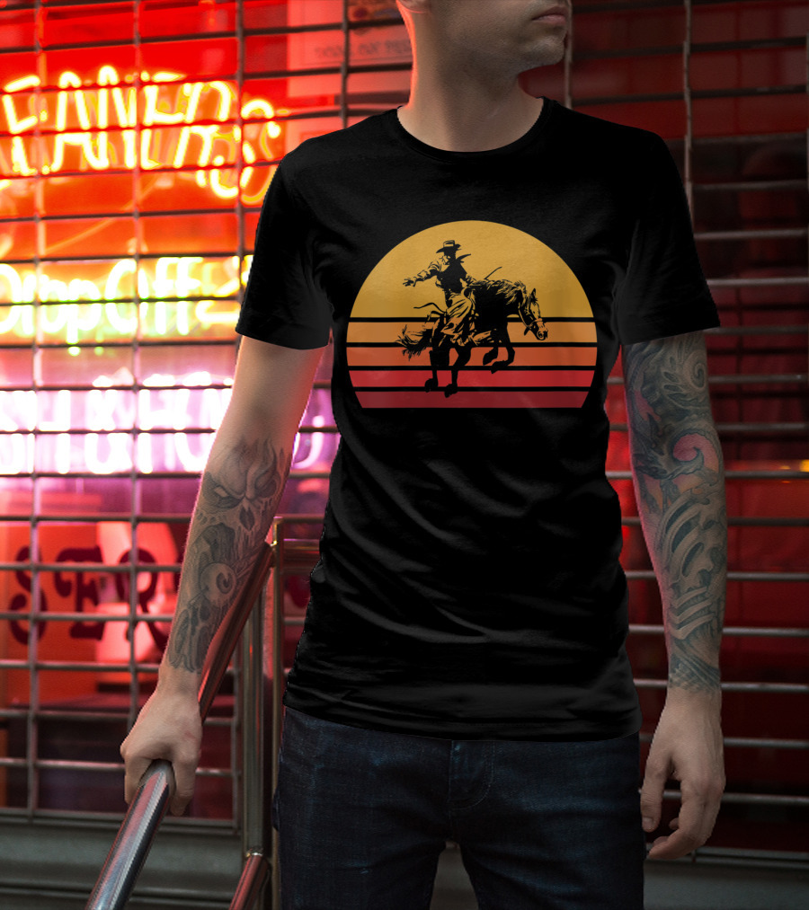 Retro Sunset Bronc Riding Vintage Bucking T-Shirt