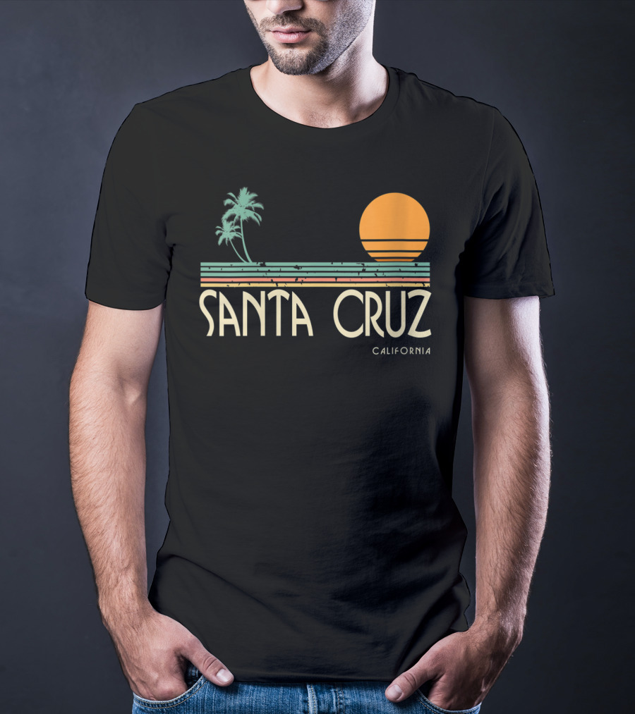 Santa Cruz California Retro Sunset With Palm Trees T-Shirt