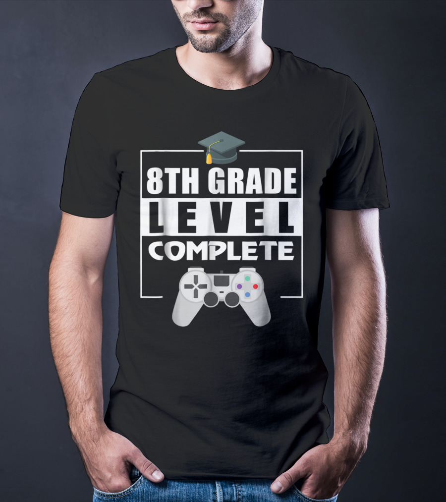 8th Grade Level Complete Video Gamer Graduation Controller Cap T-Shirt