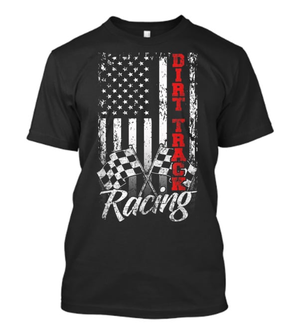 Dirt Track Racing American Flag With Checkered Flags T-Shirt