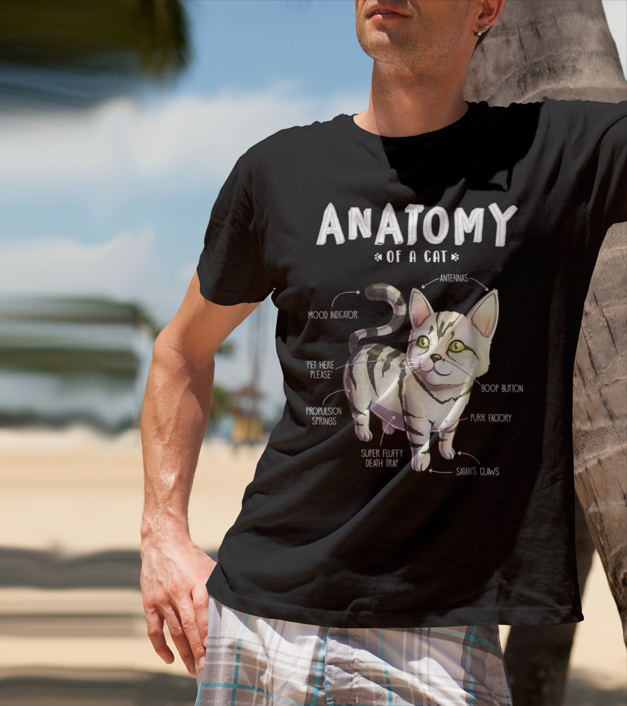 Anatomy Of A Cat Mood Indicator Antennas Super Fluffy Death Trap Boop Button Cute Funny Kitten Pet T-Shirt