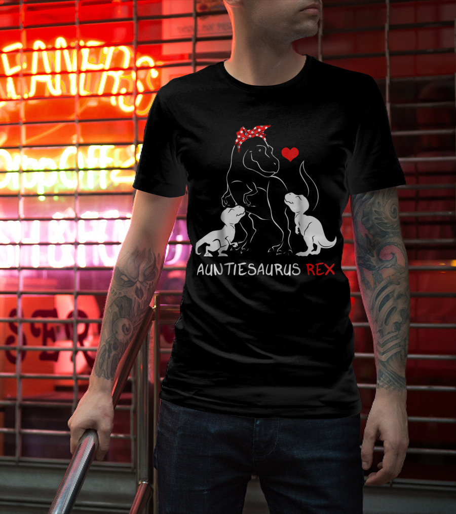 Auntiesaurus Rex Dinosaur With Heart And Red Bow T-Shirt