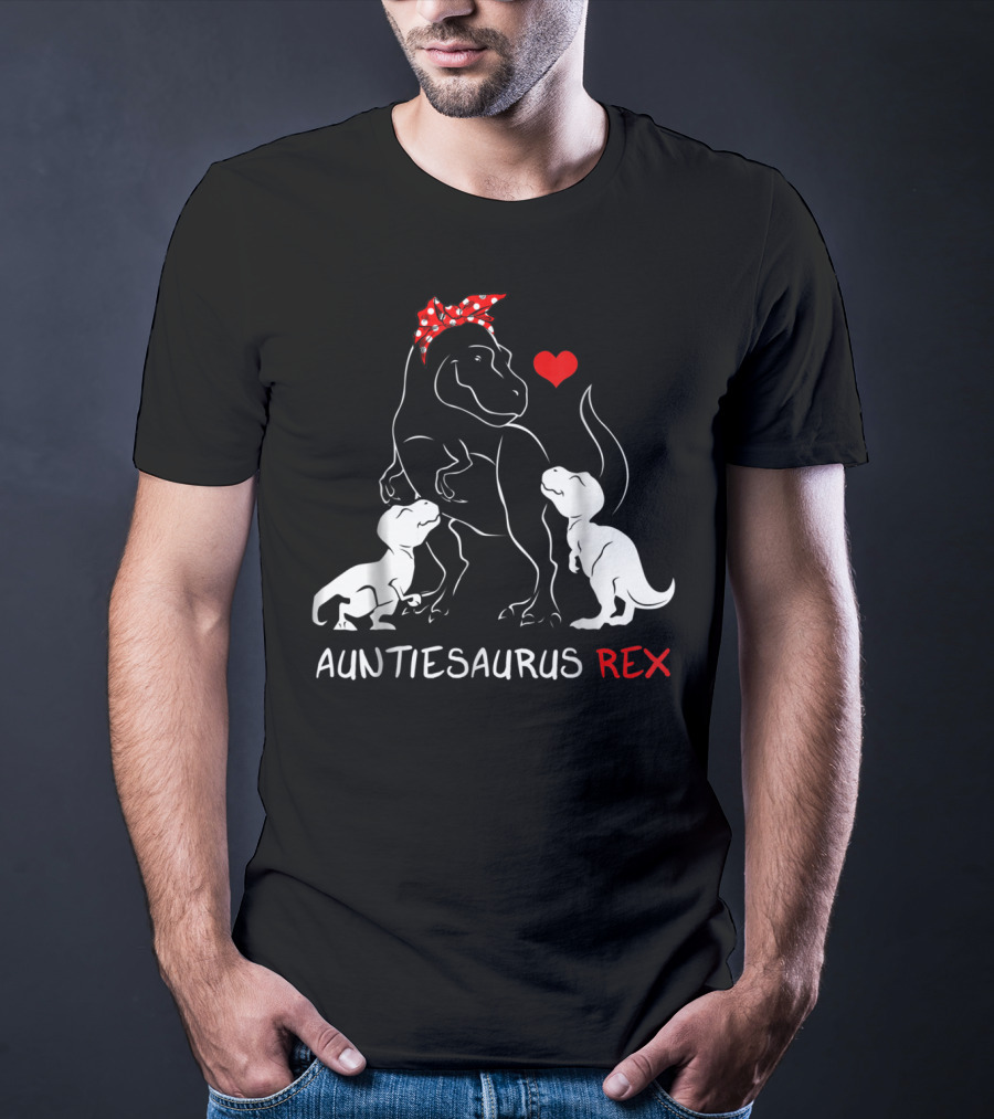 Auntiesaurus Rex Dinosaur With Heart And Red Bow T-Shirt