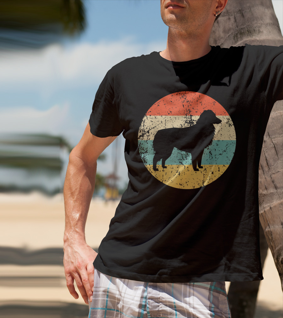 Australian Shepherd Silhouette Retro Circle Stripe T-Shirt