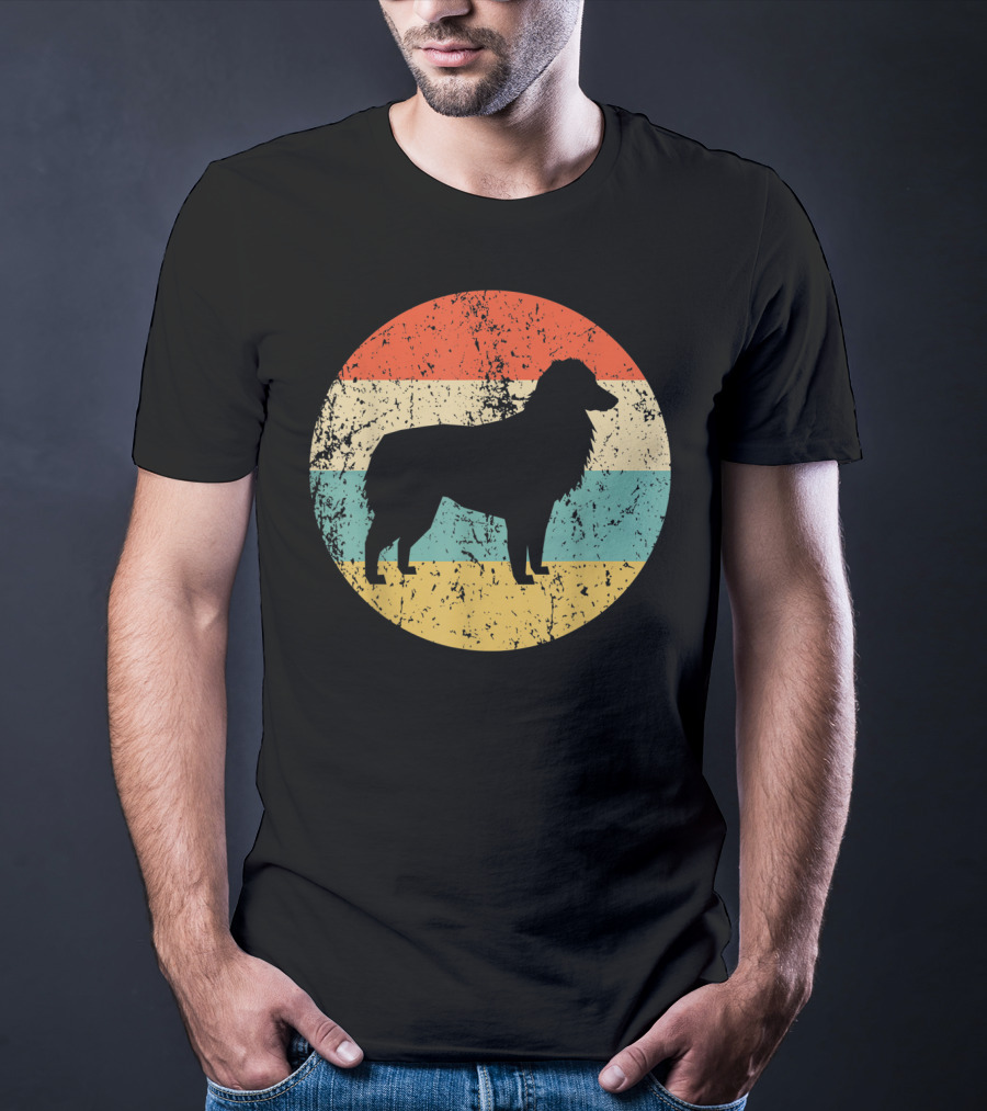 Australian Shepherd Silhouette Retro Circle Stripe T-Shirt