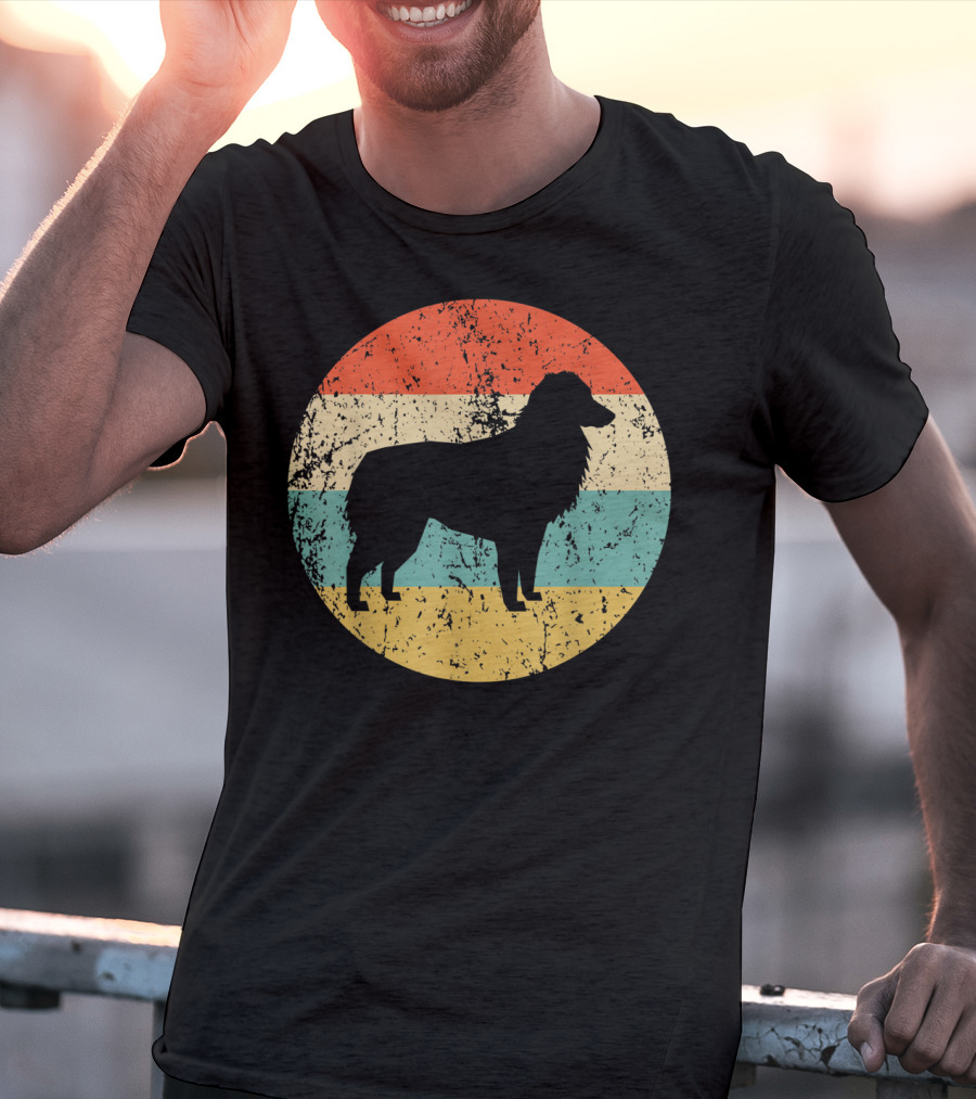 Australian Shepherd Silhouette Retro Circle Stripe T-Shirt