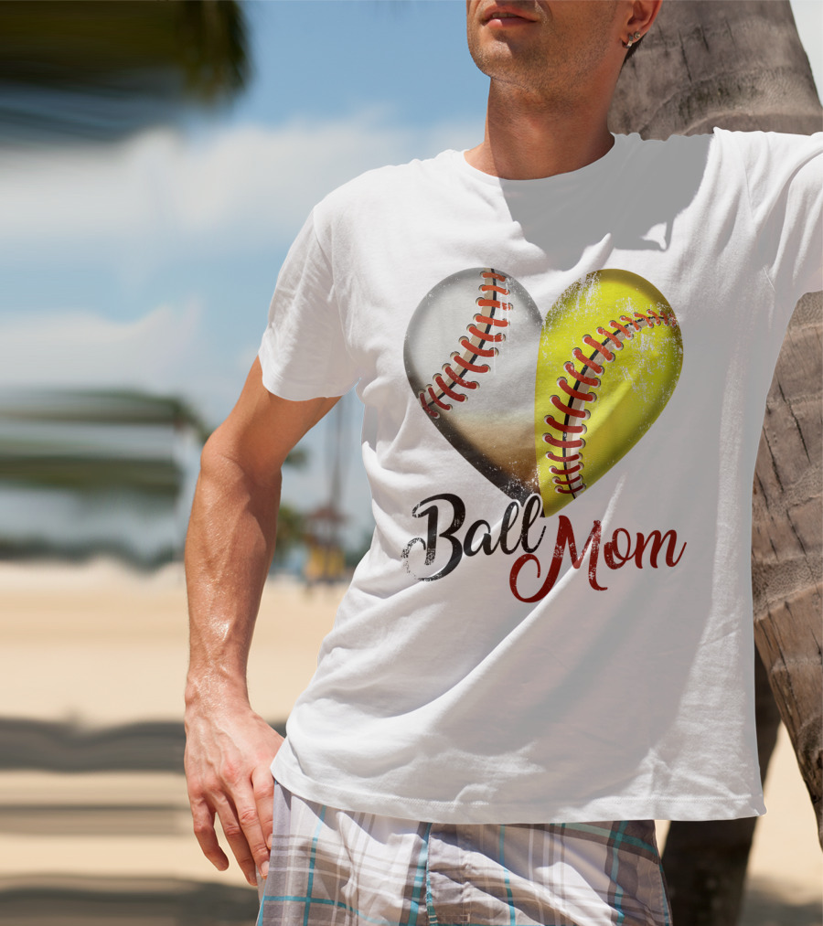 Ball Mom Heart Baseball Players Funny T-Shirt