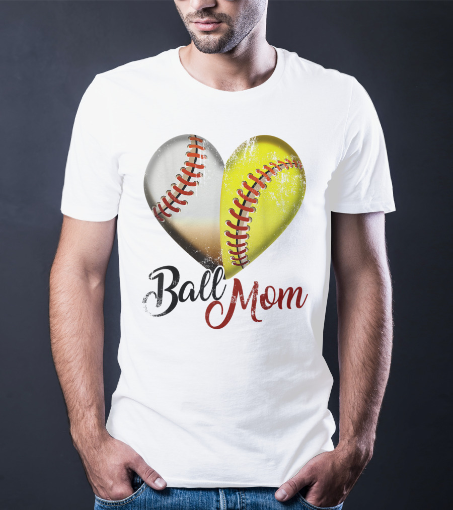 Ball Mom Heart Baseball Players Funny T-Shirt