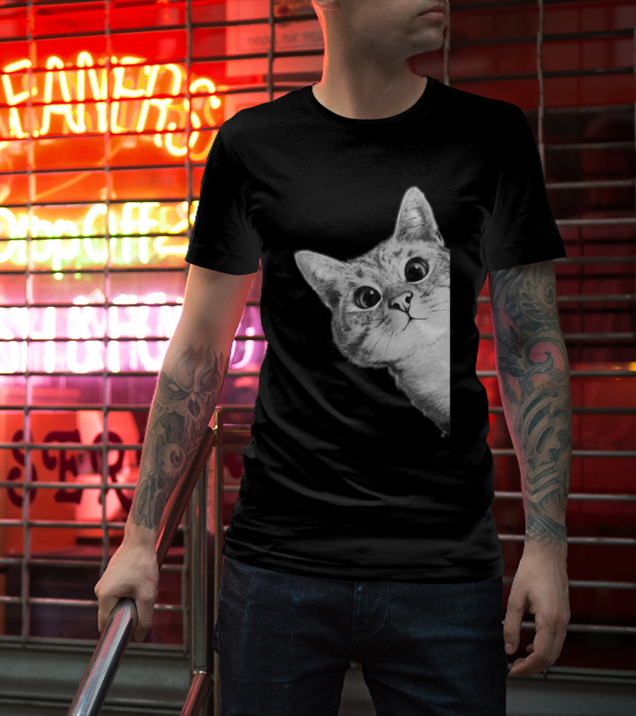 Funny Ninja Cat Meme Peekaboo T-Shirt