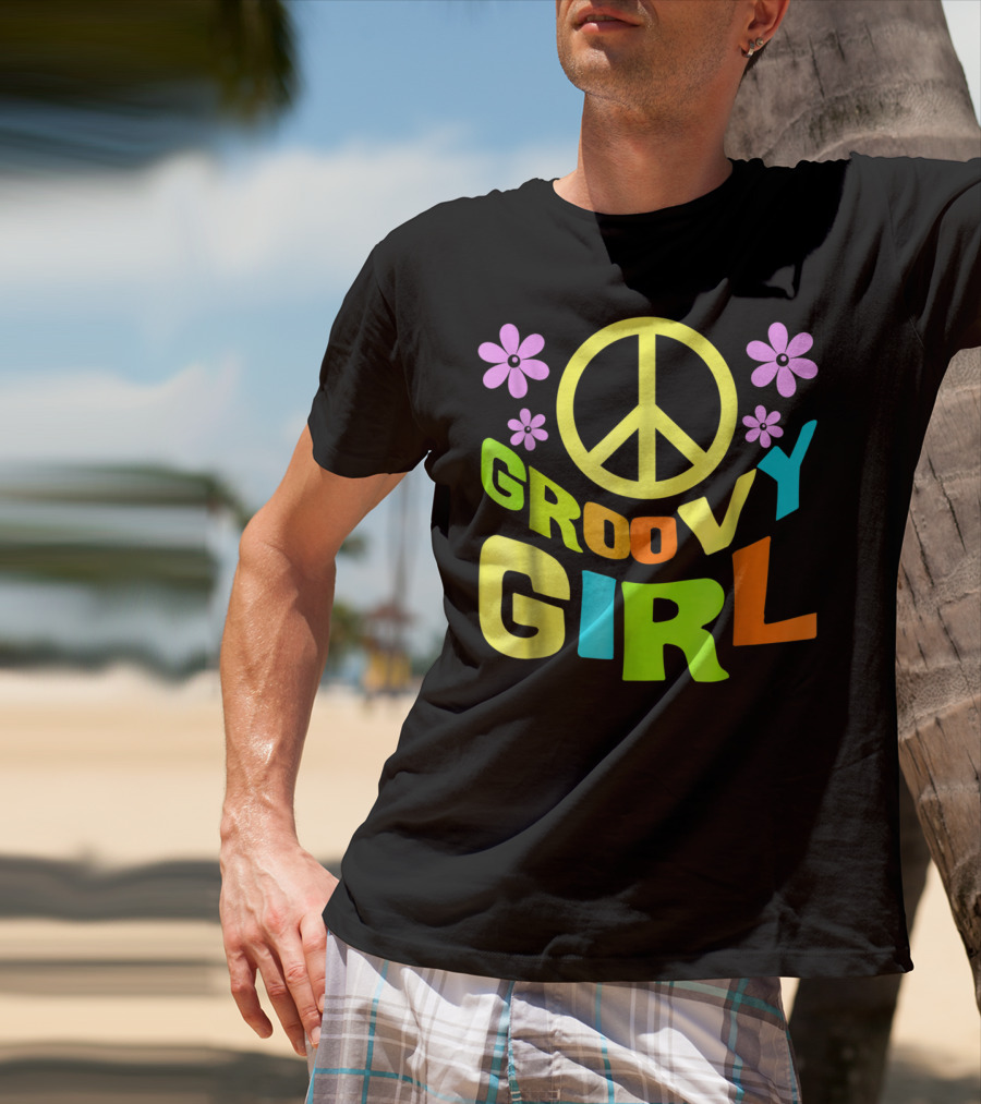 Groovy Girl 60s 70s Peace Sign Flower Power Costume Party Wear T-Shirt