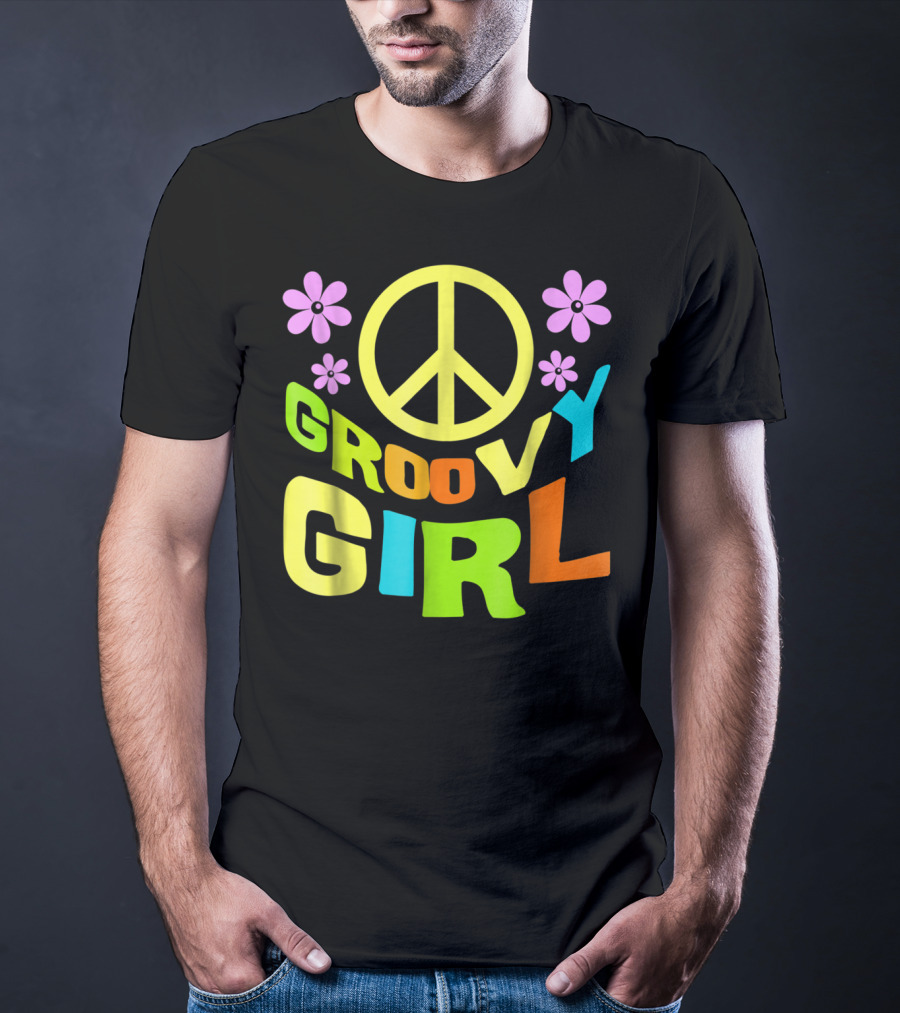 Groovy Girl 60s 70s Peace Sign Flower Power Costume Party Wear T-Shirt