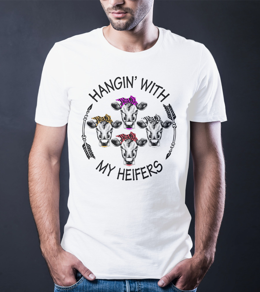 Hangin' With My Heifers Colorful Cow Bandanas Arrows T-Shirt