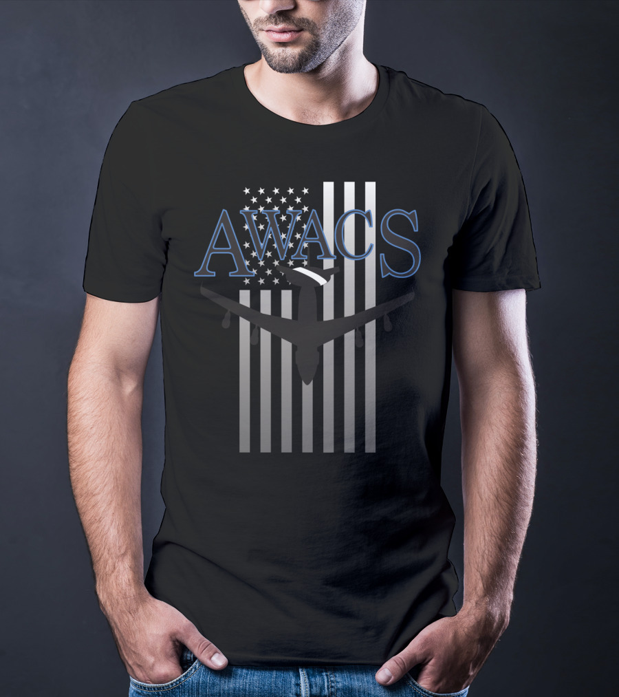 AWACS American Flag With Aircraft Over T-Shirt