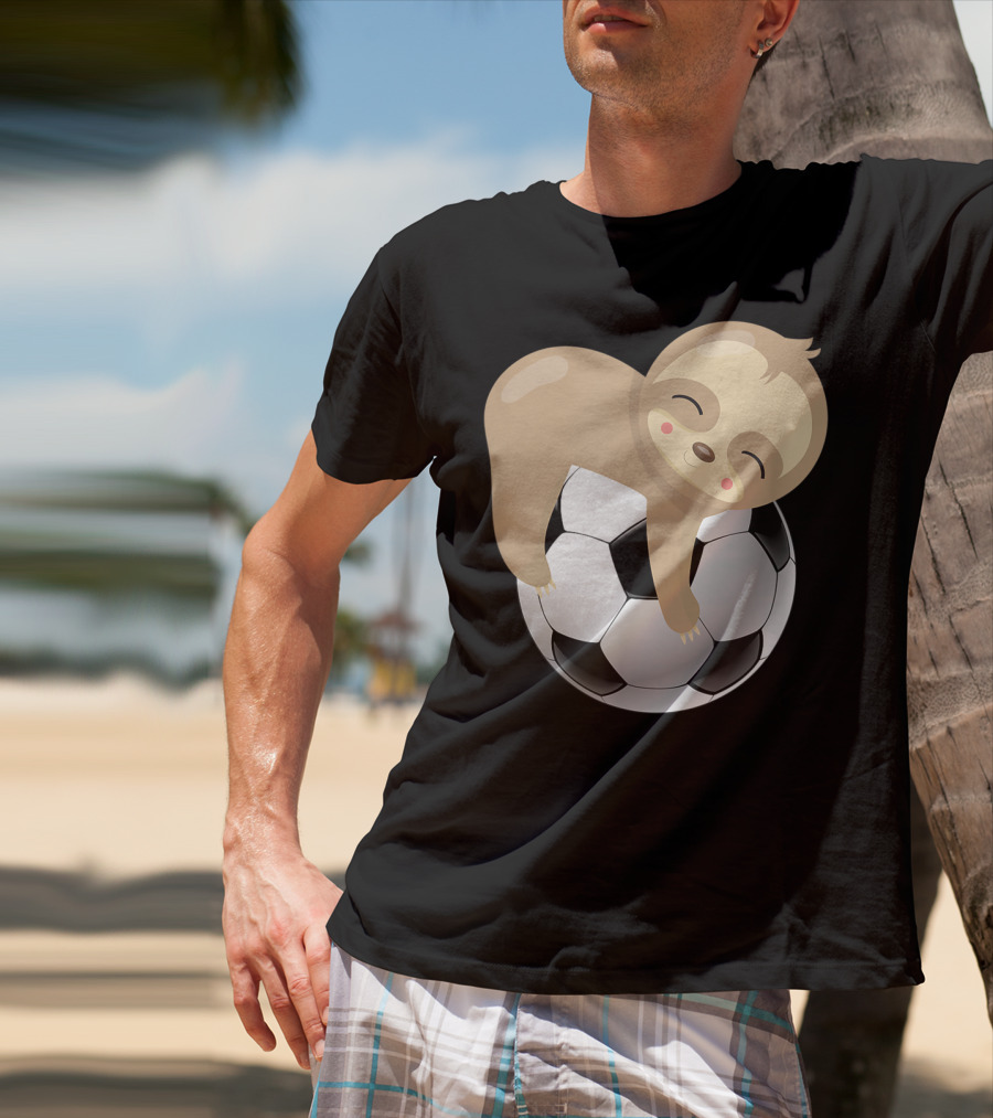 Baby Sloth Hugging Soccer Ball T-Shirt