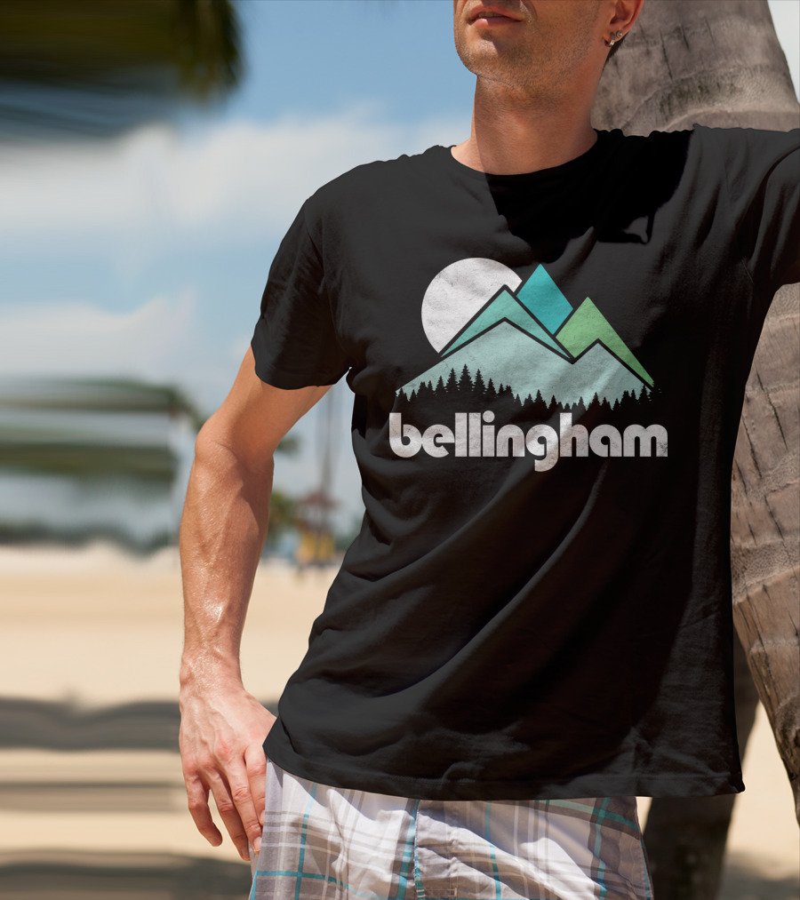 Bellingham Mountains Minimalist Design With Forest And Moon T-Shirt
