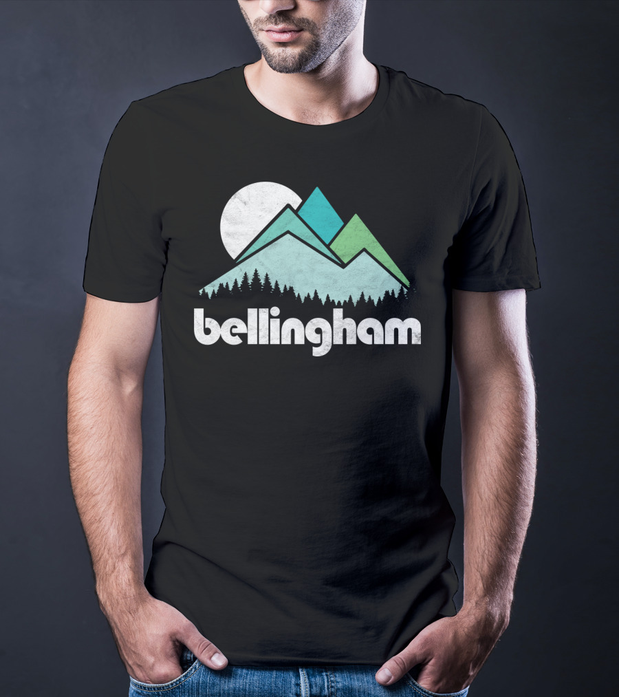 Bellingham Mountains Minimalist Design With Forest And Moon T-Shirt