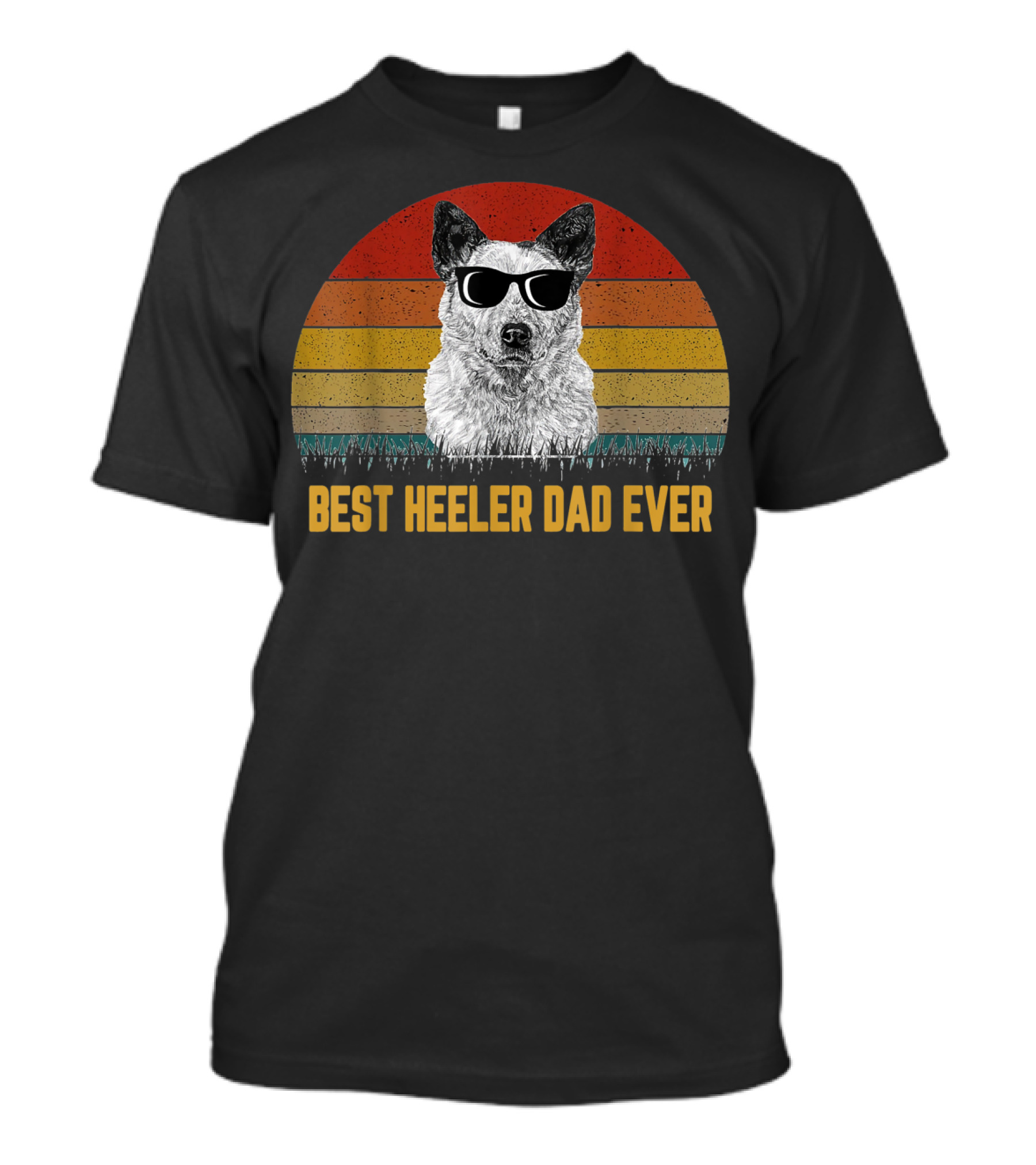 Best Heeler Dad Ever Retro Sunglasses Dog Sunset T-Shirt