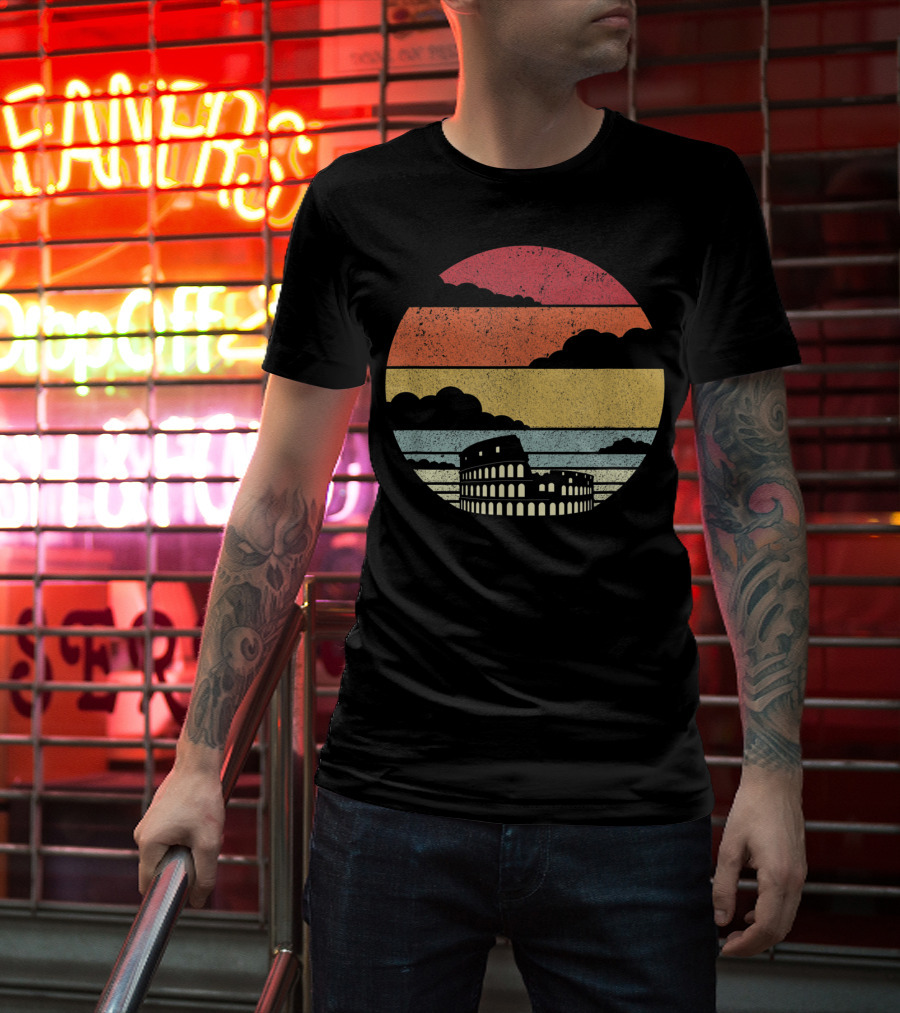Colosseum Rome Italy Vintage Sunset Stripes T-Shirt