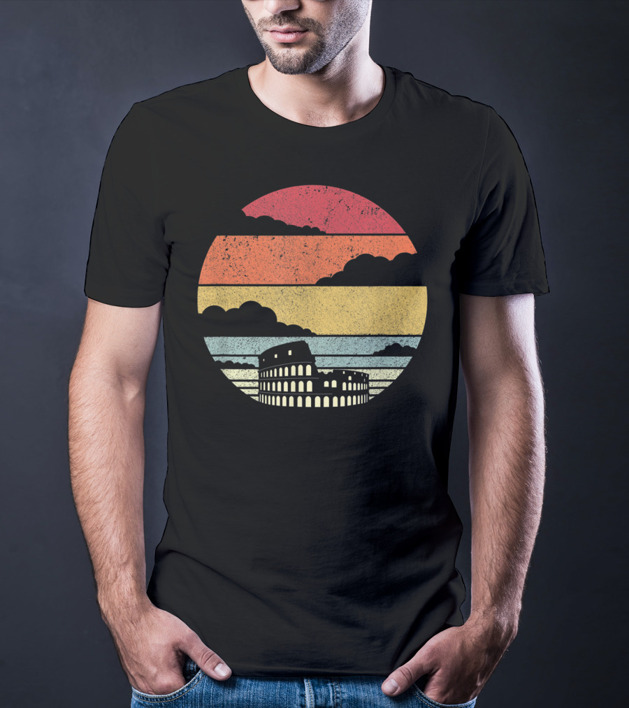 Colosseum Rome Italy Vintage Sunset Stripes T-Shirt