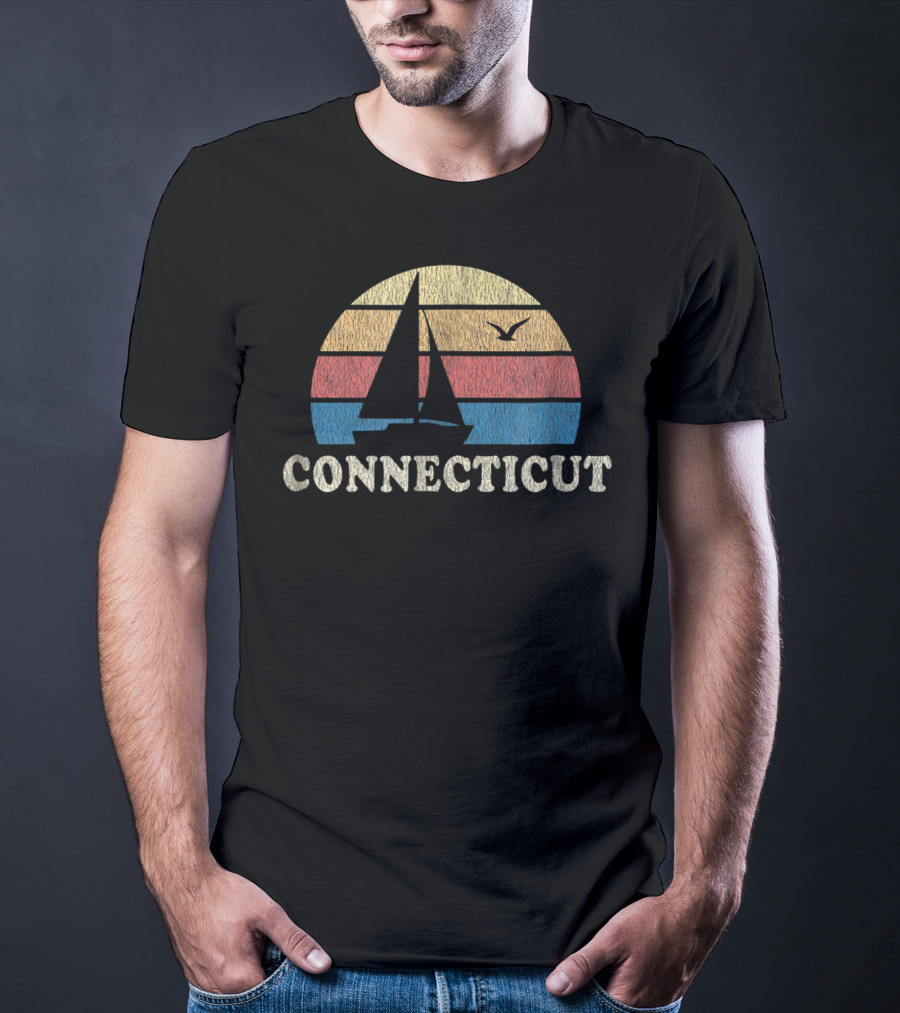 Connecticut 70s Vintage Sailboat Sunset Throwback T-Shirt
