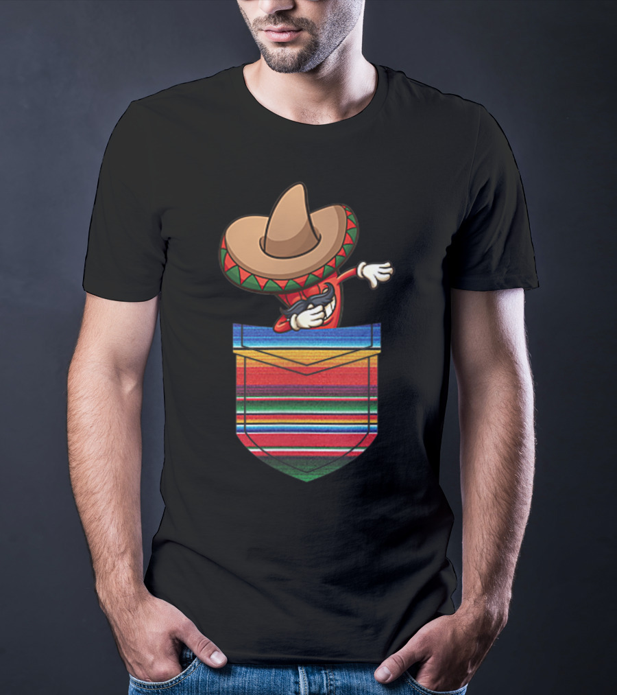 Dabbing Chilli Serape Pocket Mexican Fiesta Party T-Shirt