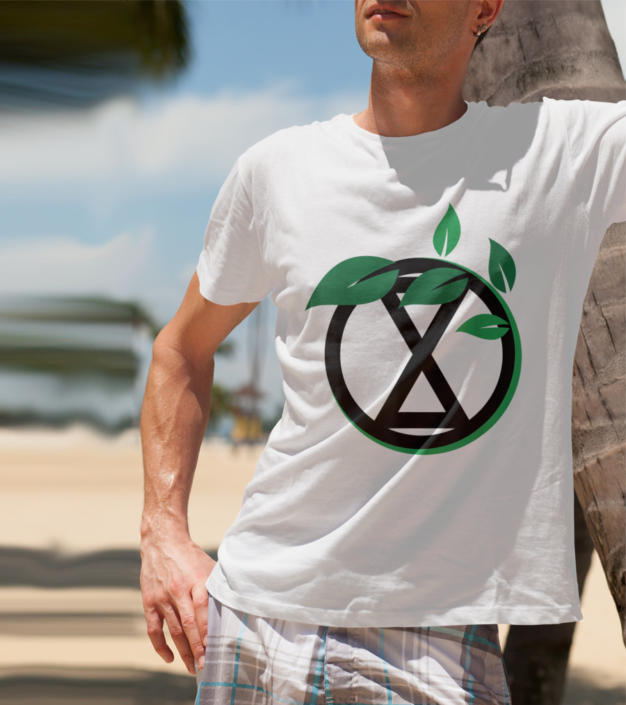 Extinction Rebellion Revolution Symbol With Green Leaves T-Shirt