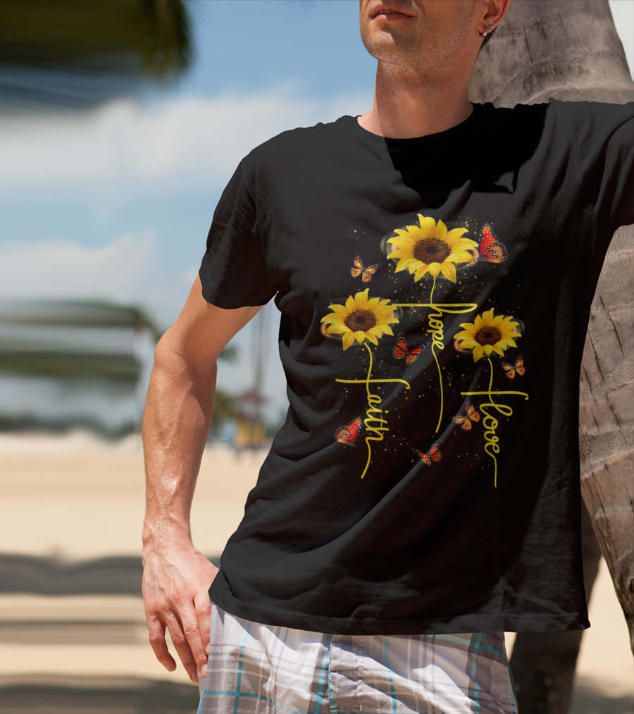 Faith Hope Love Butterfly Sunflower T-Shirt