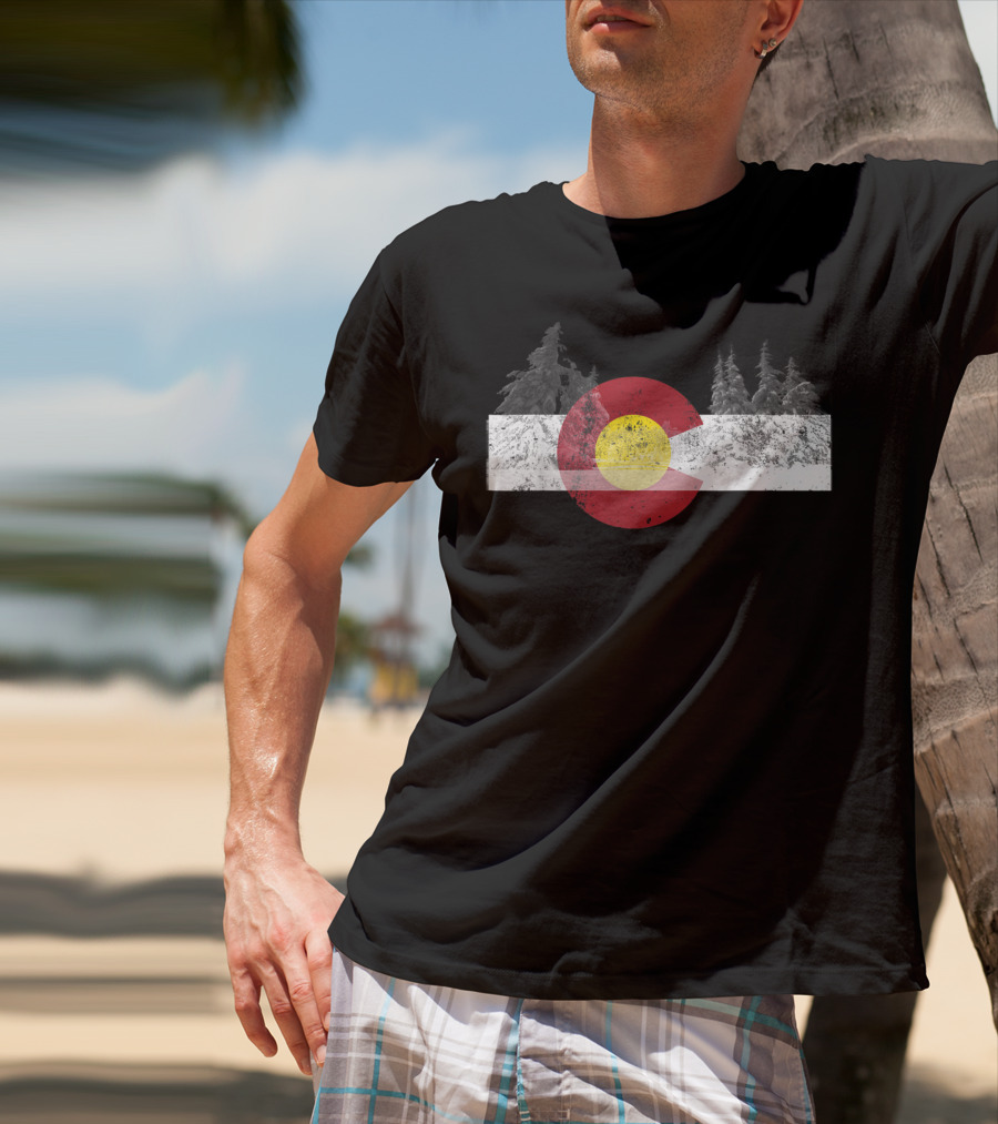 FLAG OF COLORADO WITH SNOWY TREES NOVELTY BIRTHDAY T-Shirt