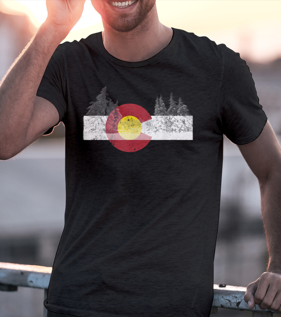 FLAG OF COLORADO WITH SNOWY TREES NOVELTY BIRTHDAY T-Shirt
