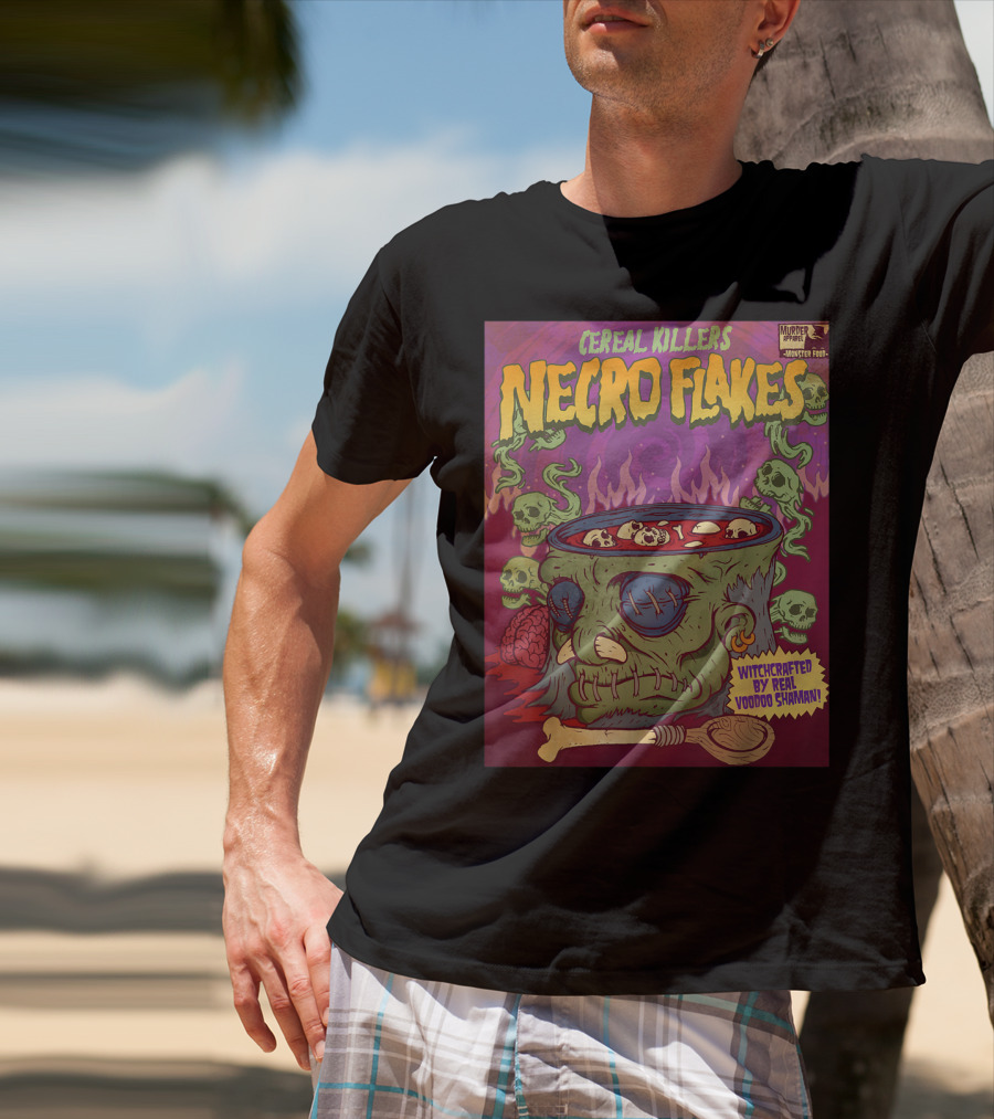 Cereal Killers Necro Flakes Witchcrafted By Real Voodoo Shaman Monster Food Horror Fans Nerds T-Shirt