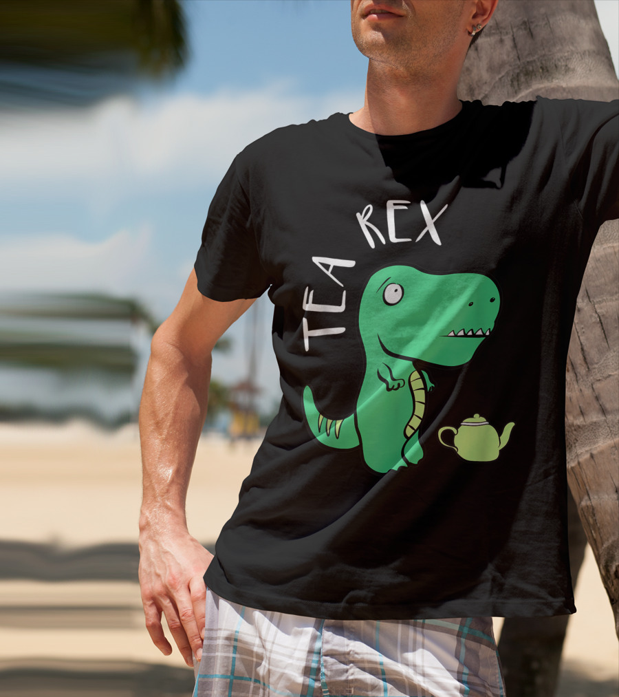 Tea Rex Dino With Green Teapot Cute Tea Time T-Shirt