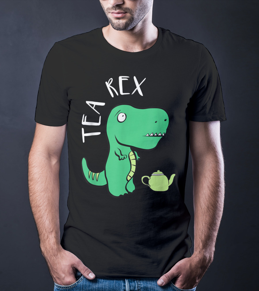 Tea Rex Dino With Green Teapot Cute Tea Time T-Shirt