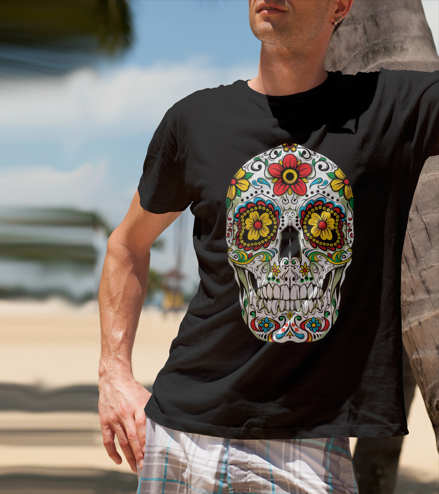 Day Of The Dead Colorful Floral Sugar Skull Cinco De Mayo T-Shirt