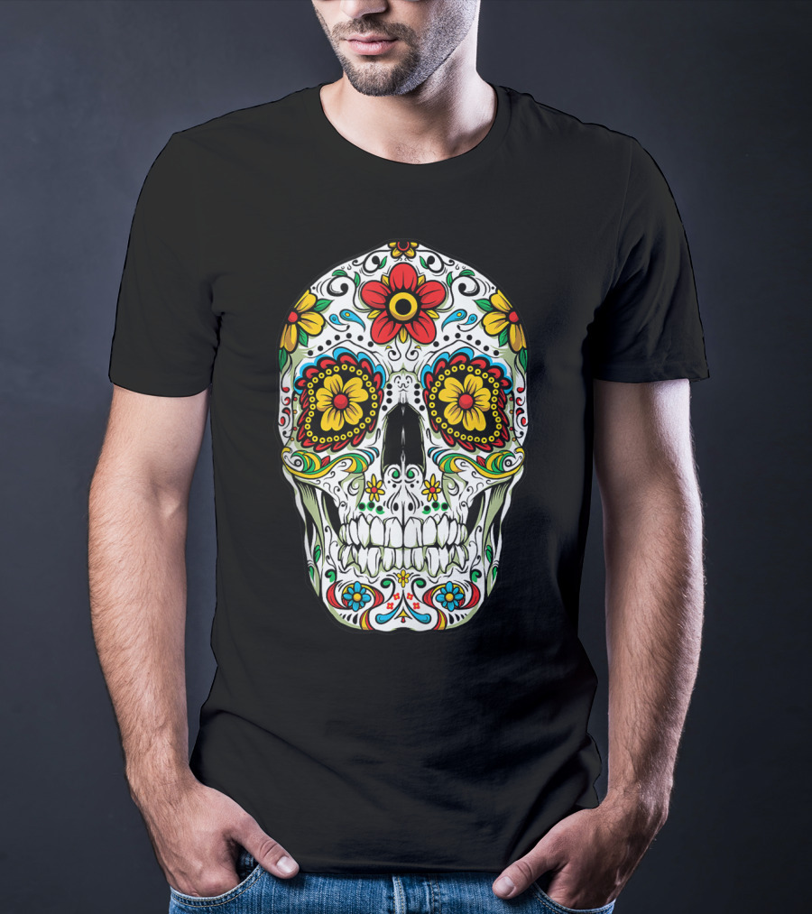 Day Of The Dead Colorful Floral Sugar Skull Cinco De Mayo T-Shirt
