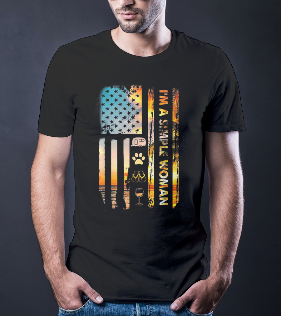 I'm A Simple Woman Camper Dog Paw Flip Flops Wine Sunset Camp T-Shirt