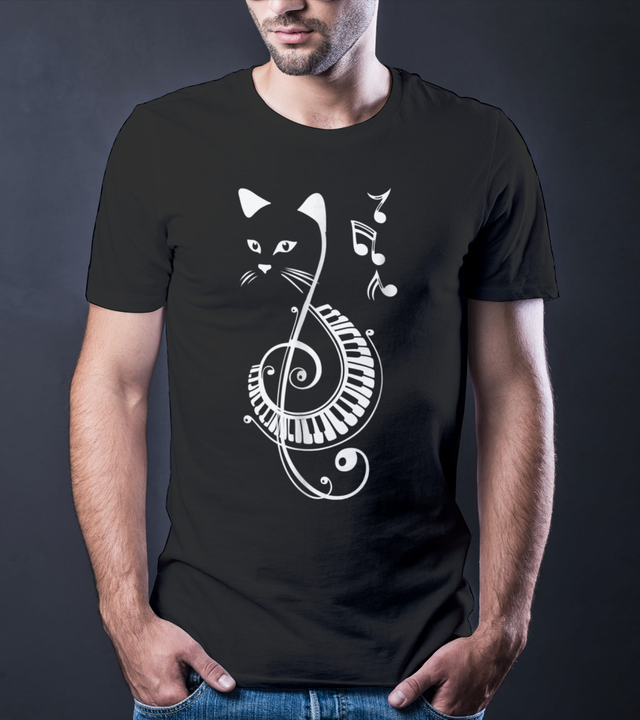 Cat Lovers Musical Note Treble Clef Keyboard T-Shirt