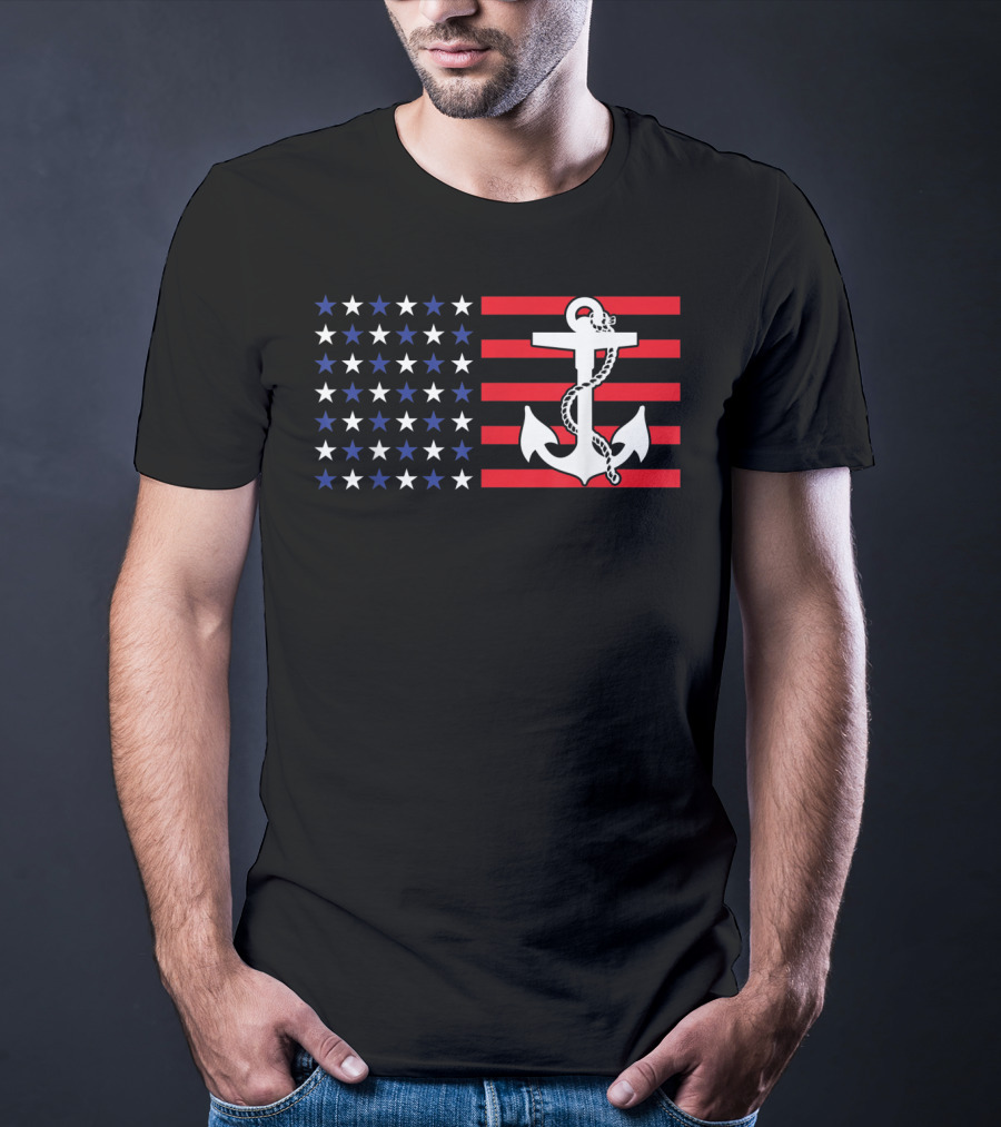 American Flag Anchor Patriotic Military July Navy USA T-Shirt