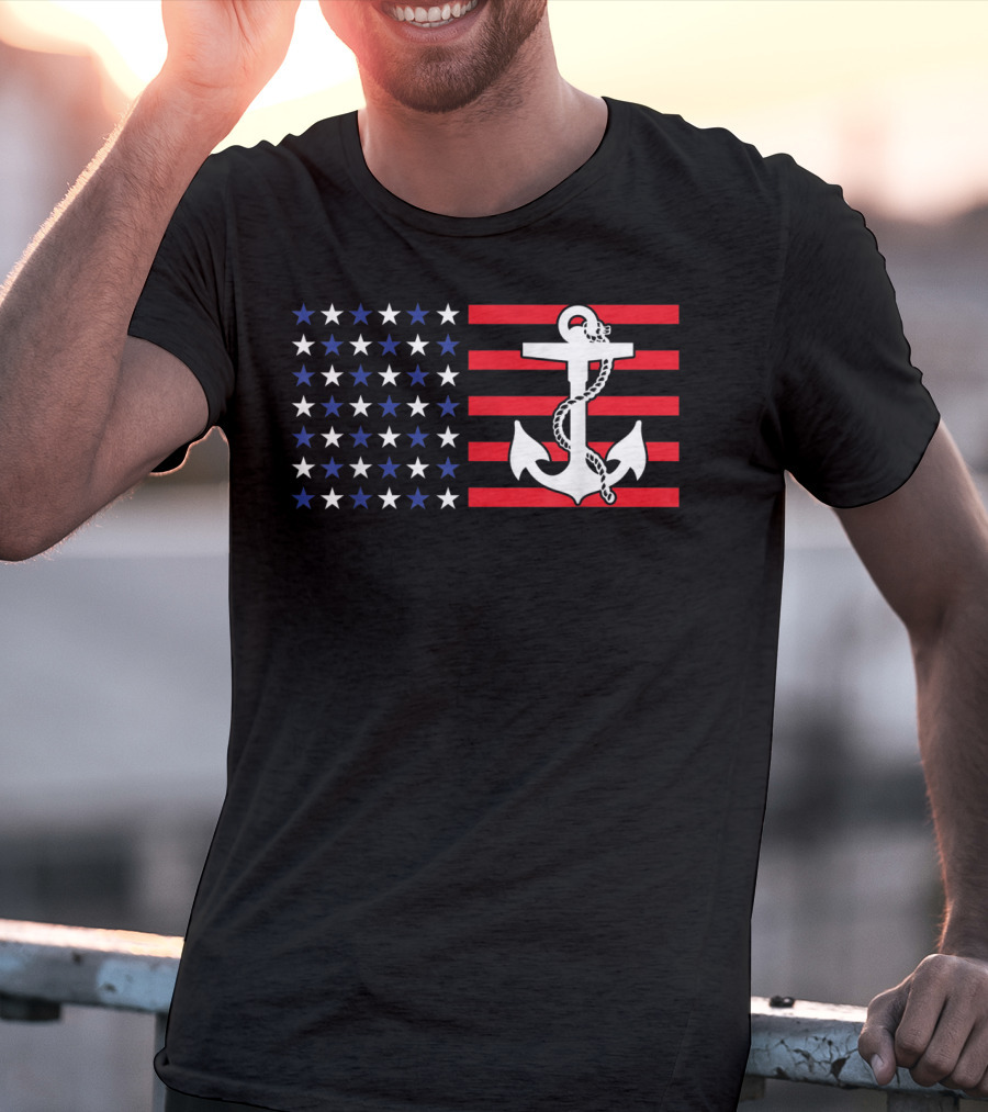 American Flag Anchor Patriotic Military July Navy USA T-Shirt
